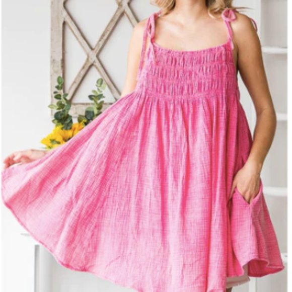 Oli & Hali Dresses & Skirts - Oli & Hali Pink Mineral Wash Smock Tunic Dress